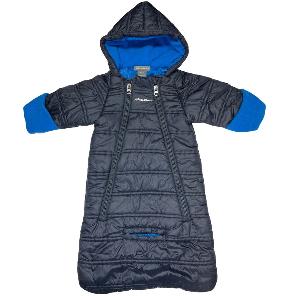 Eddie Bauer Baby Bunting Suit 3–6M Navy Blue Fleece Lined Hooded GUC‎